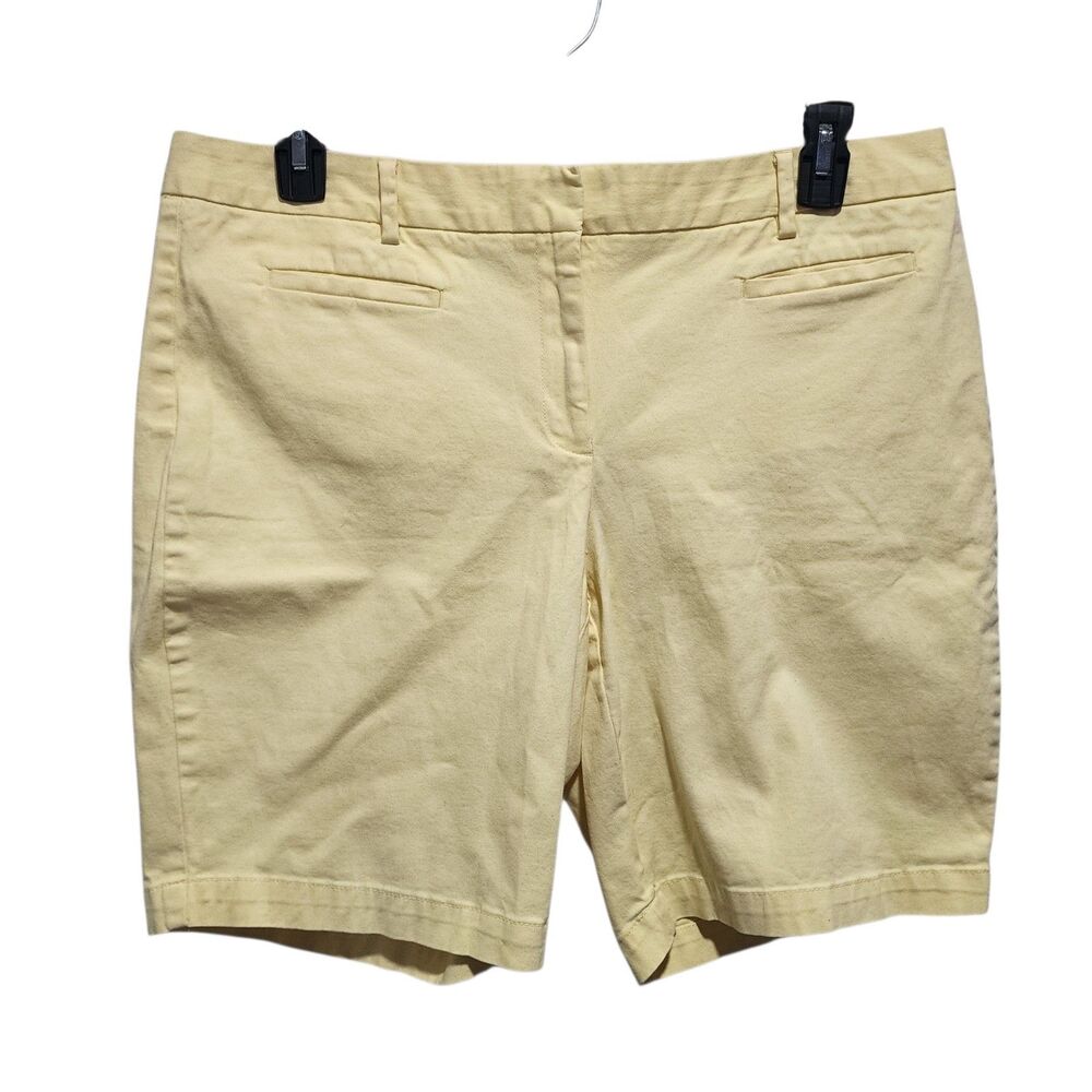 Lands’ End Women’s Chino Shorts Size 14 Mid Rise Yellow Cotton Blend Casual‎